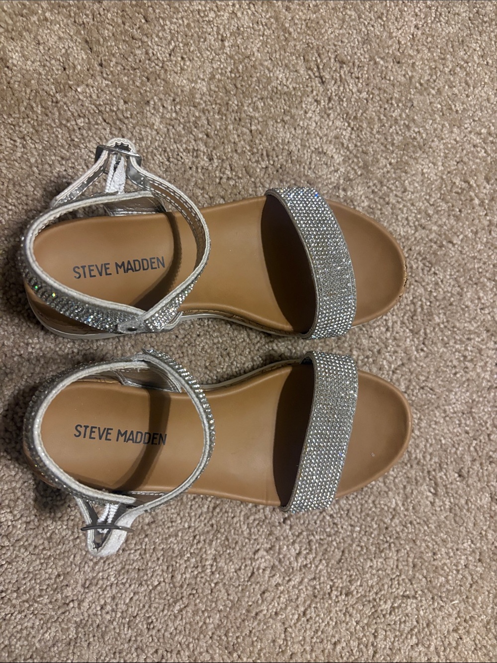 Steve Madden Silver Crystal Strap Flat Sandals
